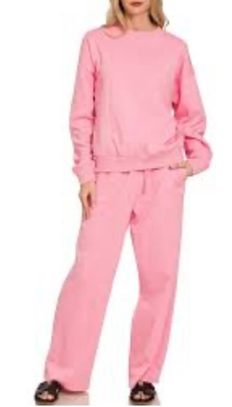 Zenana Pink Crewneck Sweatshirt and Matching Wide Leg Lounge Set Size S NWOT